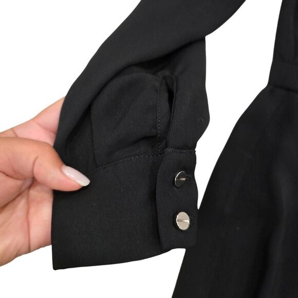 Runaway The Label Slim Belt Shirt Dress Womens 4 Black Notch Long Sleeve Stretch - Picture 6 of 9